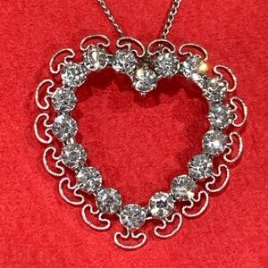 Krementz Vintage Heart Rhinestone Sterling Silver Pendant Necklace